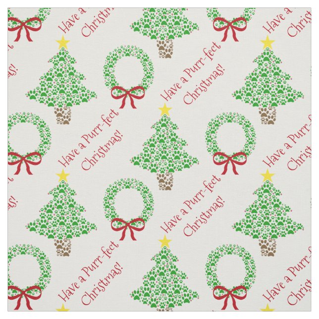 Purr fect Christmas Fun Paw Print Trees & Wreaths Stoff (Muster)