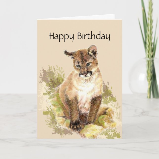 Purr-Fect Geburtstag, Cougar, Puma, Mountain Lion  Karte (Vorderseite)