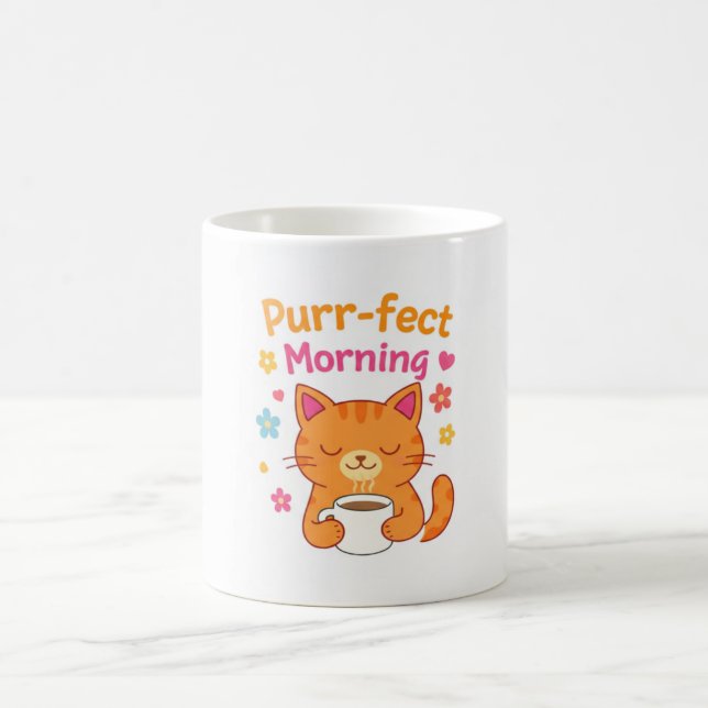 Purr-fect Morning Cat Coffee Mug – Cute Cat Lover  Kaffeetasse (Mittel)