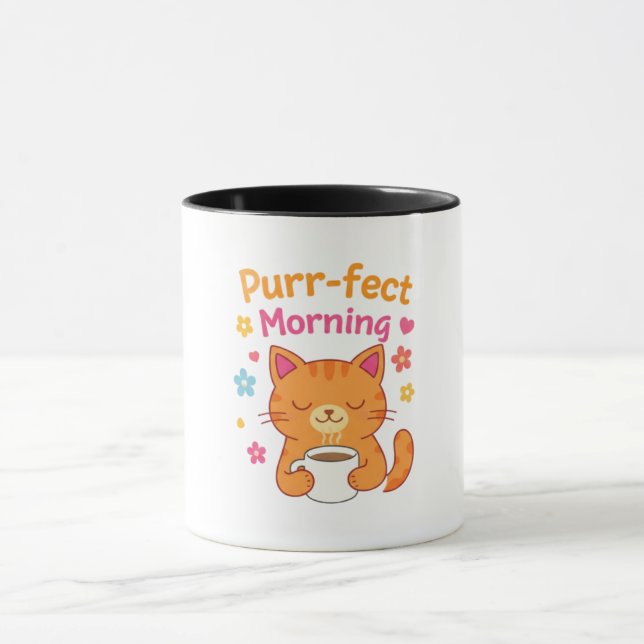 Purr-fect Morning Cat Coffee Mug – Cute Cat Lover  Tasse (Zentrum)