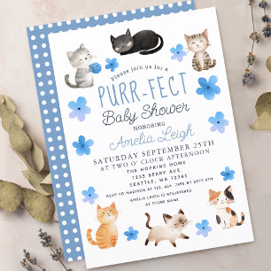 Purr-fect Niedliche Katzen Blumenjungen Babydusche Einladung