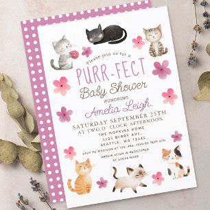 Purr-fect Niedliche Katzen Blumenmädchen Babydusch Einladung