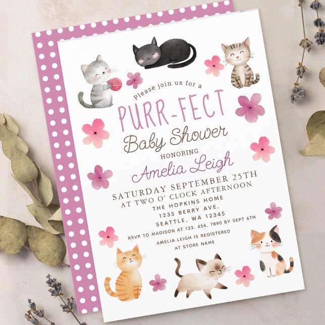 Purr-fect Niedliche Katzen Blumenmädchen Babydusch Einladung (Von Creator hochgeladen)