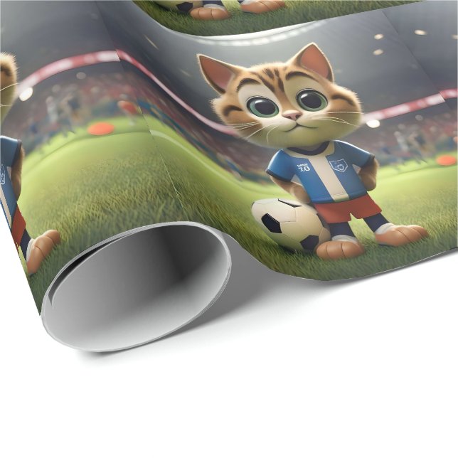 "Purr-fect-Striker: Die 3D-Fußball-Katze" Geschenkpapier (Rolleneckpunkt)