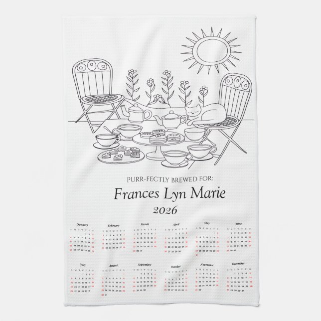 Purr-fectly Brewed Cat Tea Towel 2026 Calendar Geschirrtuch (Vertikal)