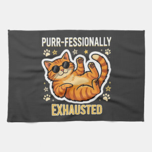 Purr-fekt Erschöpft Lustiges Faules Katze T-Shirt Geschirrtuch
