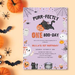 Purr-fekt zum ersten Boo-Geburtstag an Halloween Einladung