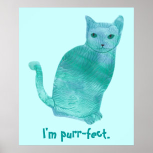 Purr-fekte Blaugrüne abstrakte Katzenposter Poster