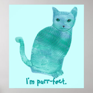 Purr-fekte Blaugrüne abstrakte Katzenposter Poster