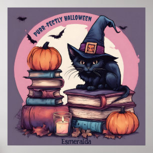 Purr-fektly Halloween AI Fantasy Digital Art Print Poster