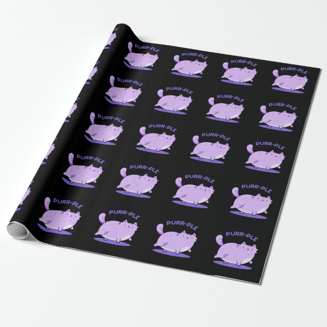 Purr Funny Fat Kitty Cat Pun Dark BG Geschenkpapier (Ungerollt)