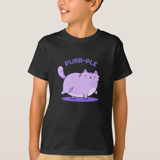 Purr Funny Fat Kitty Cat Pun Dark BG T-Shirt (Vorderseite)