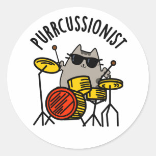 Purr-Kussionist Funny Drummer Cat Pun Runder Aufkleber
