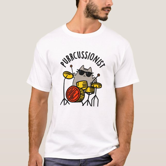 Purr-Kussionist Funny Drummer Cat Pun T-Shirt (Vorderseite)
