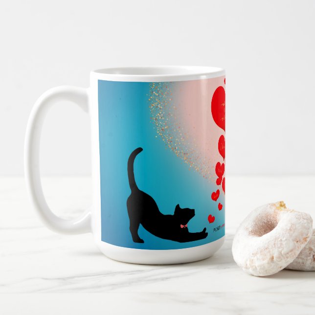 Purr Liebe - Valentinbeutel der Katze - Achtung Kaffeetasse (Mit Donut)