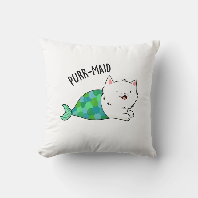Purr maid Funny Kitty Cat Mermaid Pun Kissen (Vorderseite)