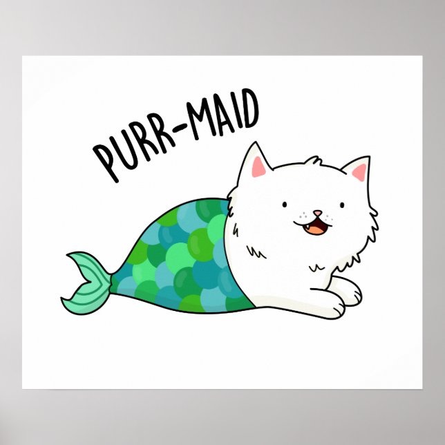 Purr maid Funny Kitty Cat Mermaid Pun Poster (Vorne)