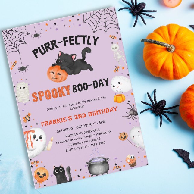 Purr-süß Boo-Day Cat Halloween Geburtstag Einladung (Von Creator hochgeladen)