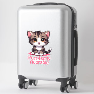 Purr-süßer Chibi Kawaii Kitten in Pink Aufkleber
