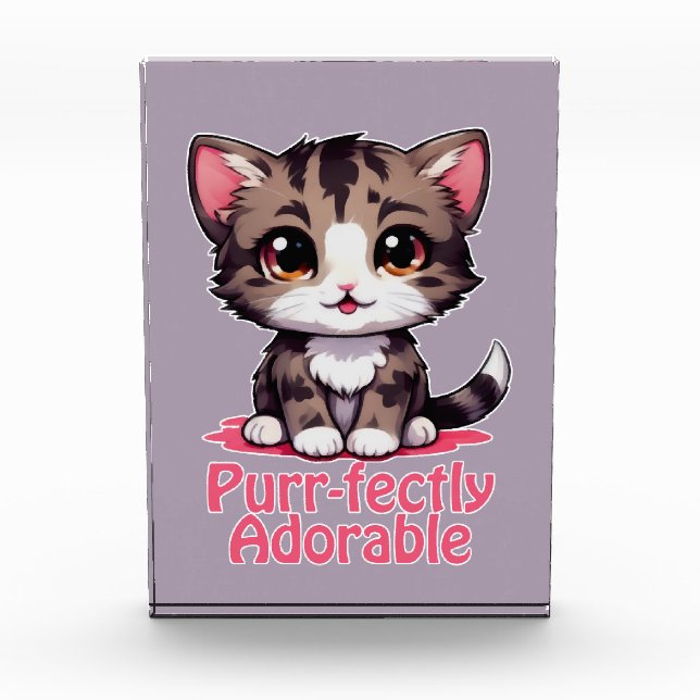 Purr-süßer Chibi Kawaii Kitten in Pink Fotoblock (Vorderseite)