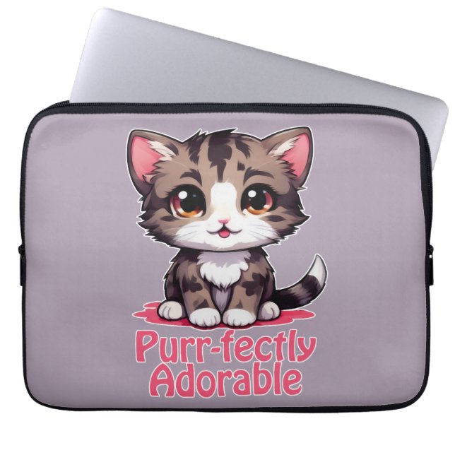Purr-süßer Chibi Kawaii Kitten in Pink Laptopschutzhülle (Vorderseite)