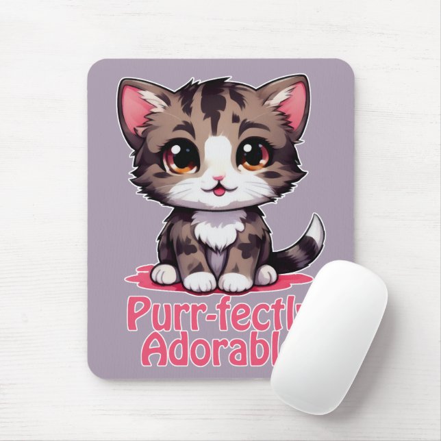 Purr-süßer Chibi Kawaii Kitten in Pink Mousepad (Mit Mouse)