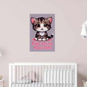Purr-süßer Chibi Kawaii Kitten in Pink Poster