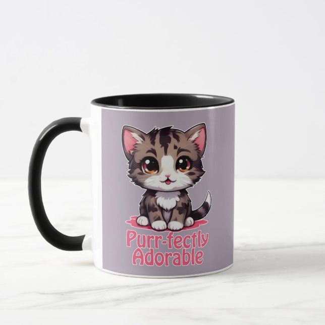 Purr-süßer Chibi Kawaii Kitten in Pink Tasse (Links)