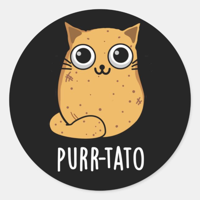 Purr tato Funny Cat Potato Pun Dark BG Runder Aufkleber (Vorderseite)