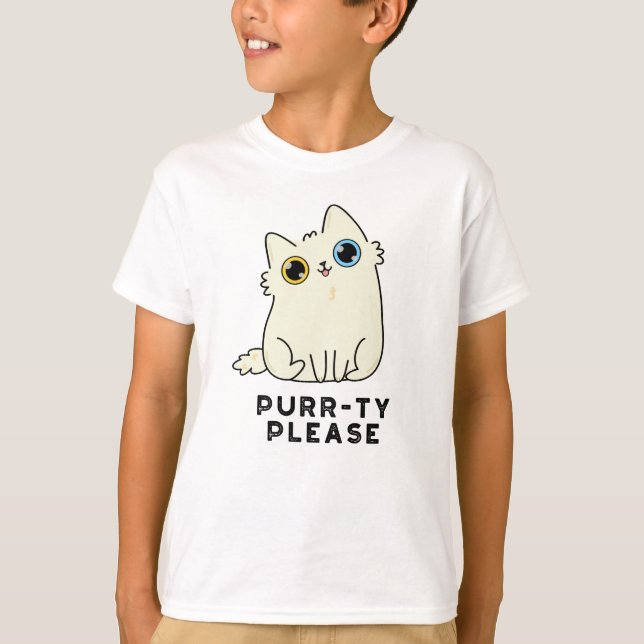 Purr-ty bitte lustige Kitty Cat Pun T-Shirt (Vorderseite)