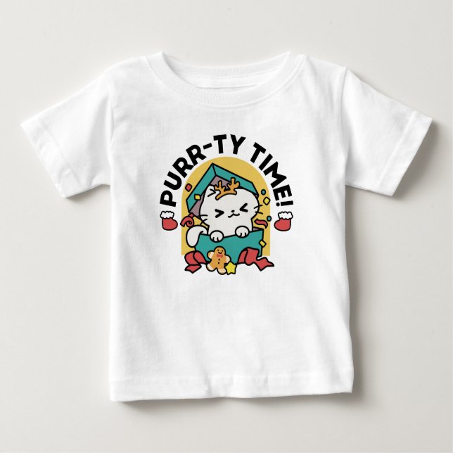 Purr-ty-Time! - Weihnachtsdesign für die Katze Baby T-shirt (Vorderseite)
