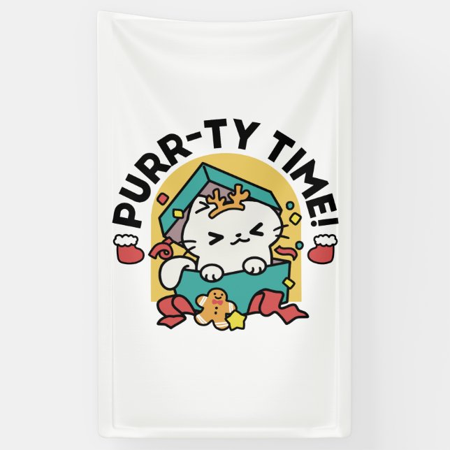 Purr-ty-Time! - Weihnachtsdesign für die Katze Banner (Vertikal)