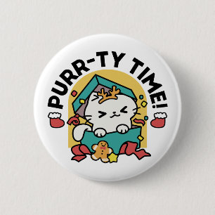 Purr-ty-Time! - Weihnachtsdesign für die Katze Button