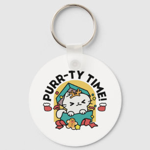 Purr-ty-Time! - Weihnachtsdesign für die Katze Schlüsselanhänger