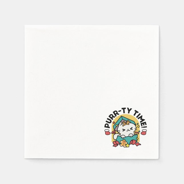 Purr-ty-Time! - Weihnachtsdesign für die Katze Serviette (Vorderseite)