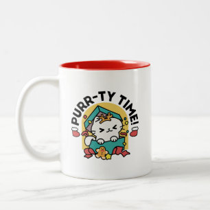 Purr-ty-Time! - Weihnachtsdesign für die Katze Zweifarbige Tasse