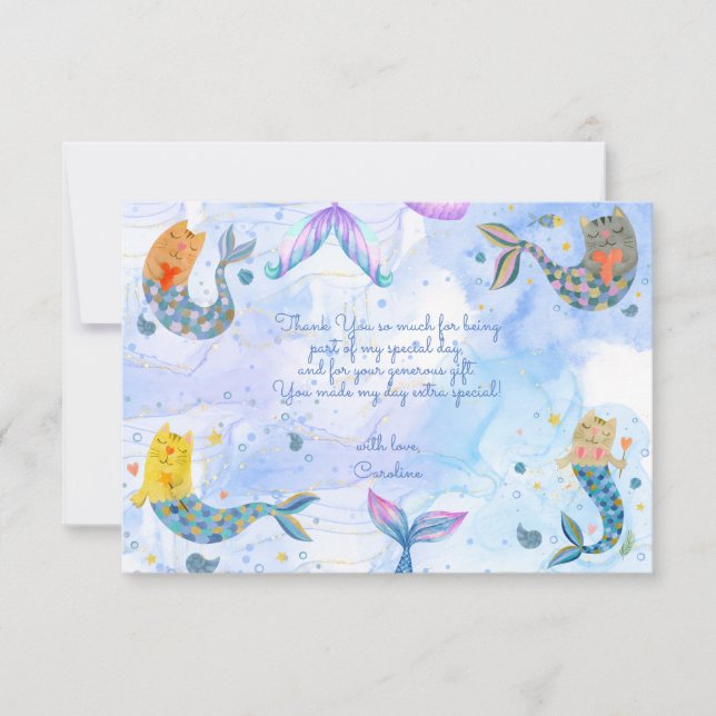 Purramaid Cat meraid Wassercolor Girl Kindergeburt Dankeskarte (Vorderseite)