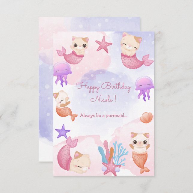 Purramaid Katzenjungfrau niedliche Mädchen Geburts Karte (Vorne/Hinten)