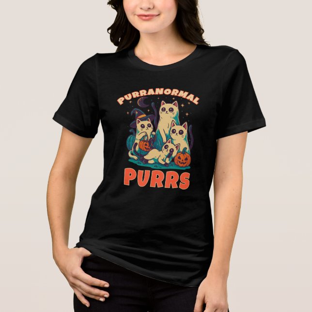 Purranormal Purrs Funny Ghost Cat Halloween Spooky Tri-Blend Shirt (Vorderseite)