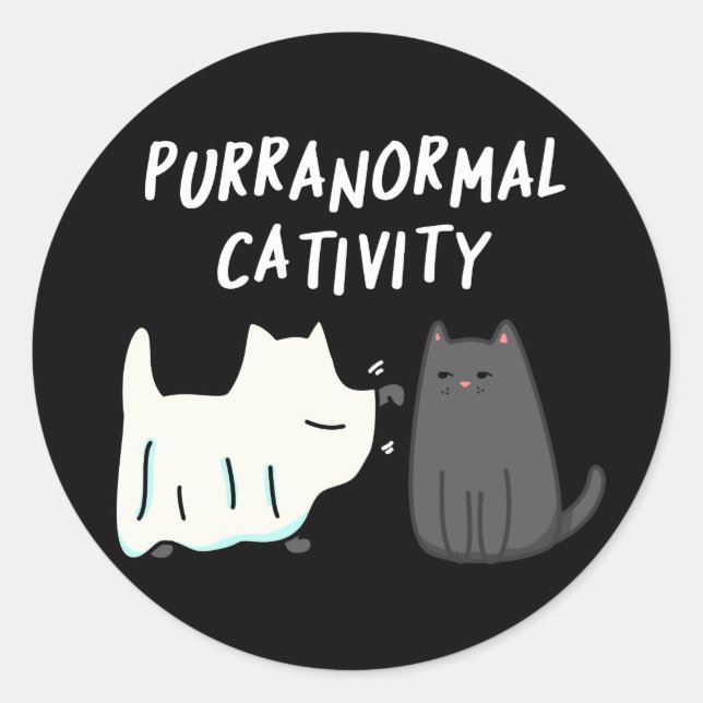 Purranormale Kreativität Halloween Cat Pun Dark BG Runder Aufkleber (Vorderseite)