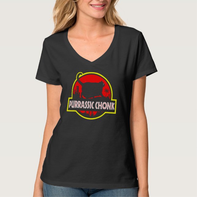 Purrassic Chonk Ca Cat Scale Meme Retro Style T-Shirt (Vorderseite)