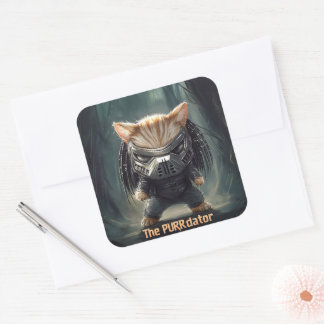 Purrdator Süße Halloween-Katze  Quadratischer Aufkleber