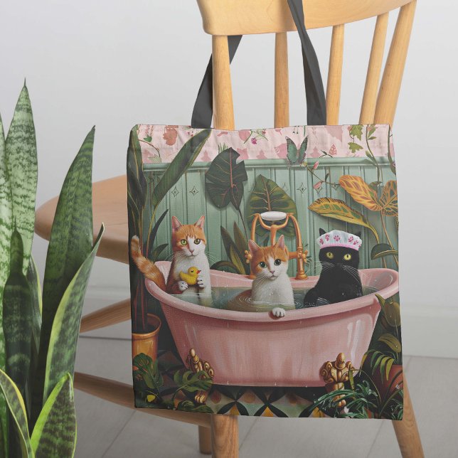 Purren und Blasen: Eine katzenartige Bath-Szene (Style up with this kitschy, tote bag, bursting with vibrant colors and playfulness)
