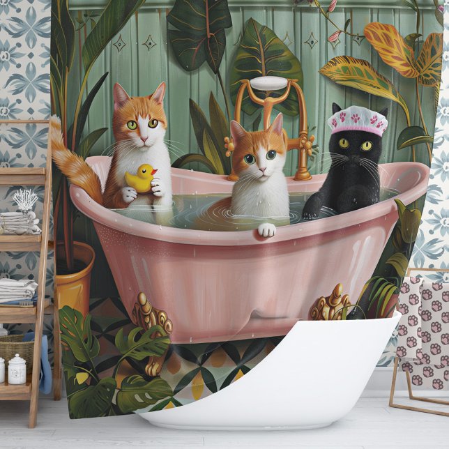 Purren und Blasen: Eine katzenartige Bath-Szene Duschvorhang (This cat shower curtain is purrfect for creating a joyful and lively atmosphere!)