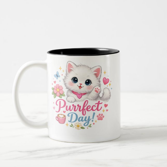 Purrfect Day Cute Cat Coffee Mug Zweifarbige Tasse (Links)