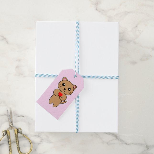 Purrfect-Liebe Rosa Geschenkanhänger (Mit Garn)