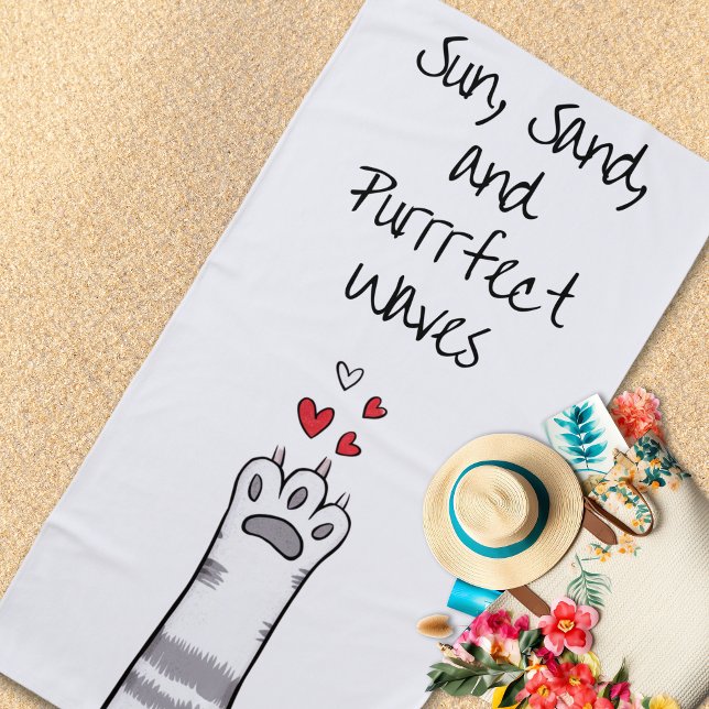 Purrfect Waves Pawesome Strandtuch (Purrrfect Waves Pawesome Beach Towel)