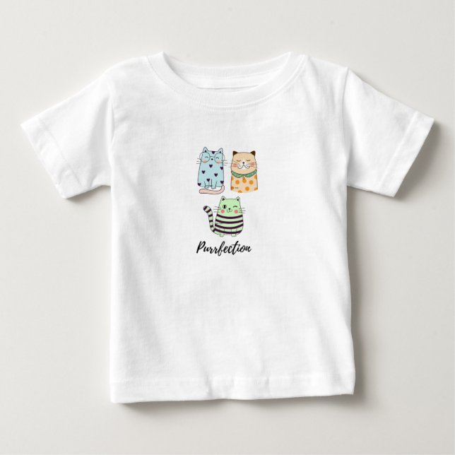 Purrfection Cute Kawaii Pattern Cats Art Baby T-shirt (Vorderseite)