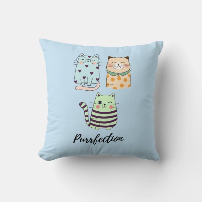 Purrfection Cute Kawaii Pattern Cats Art Kissen (Vorderseite)