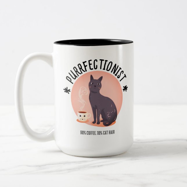 Purrfectionist Cat Mom Coffee Lover Funny Quote Zweifarbige Tasse (Links)